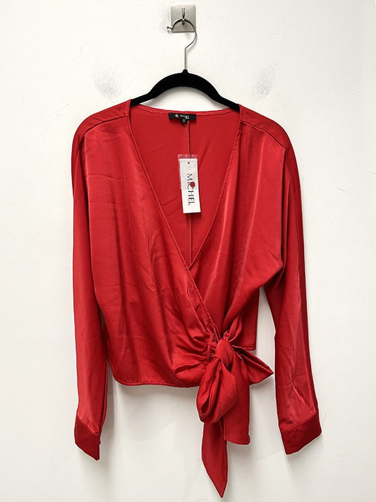 blusa manga larga de satin roja