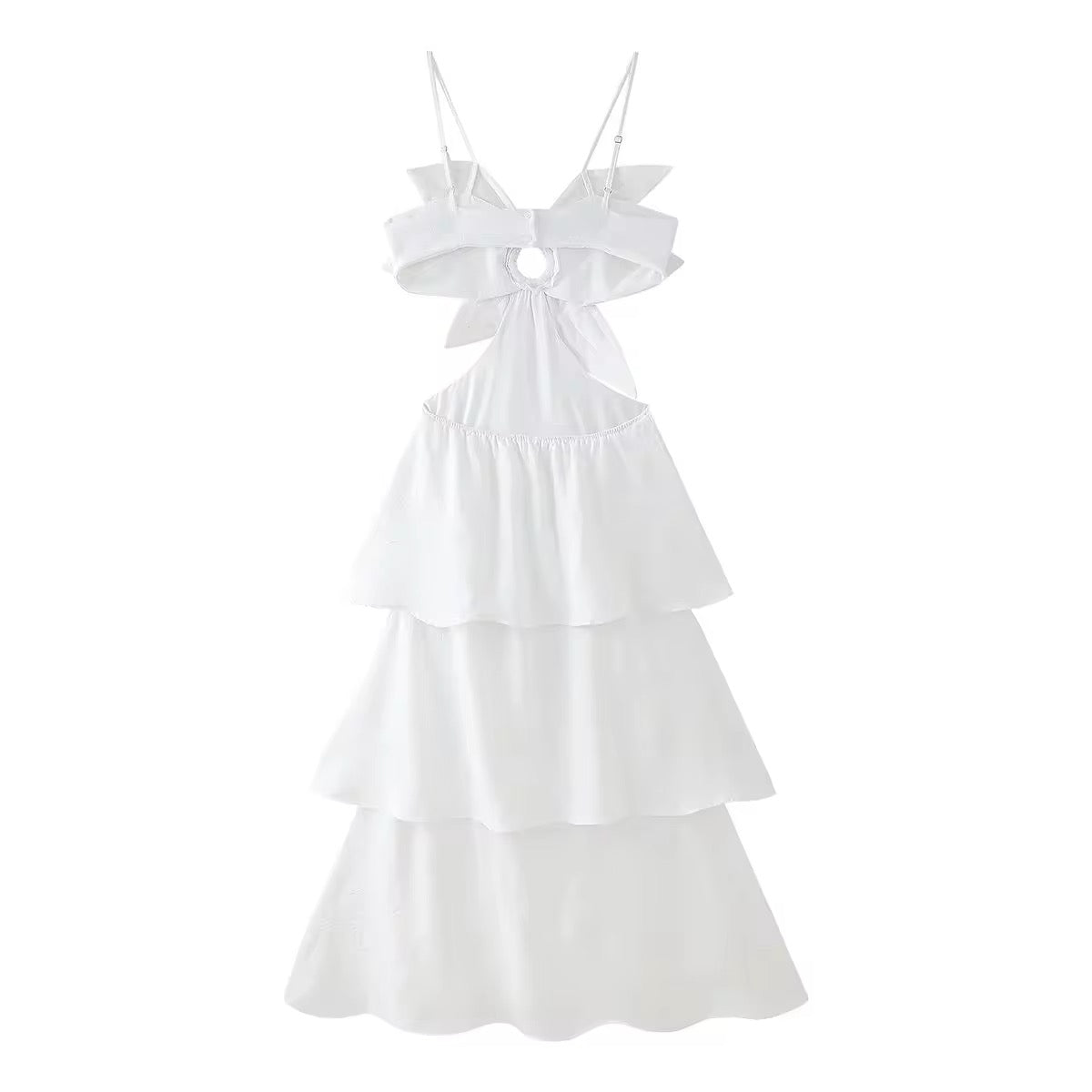 Vestido blanco flecos y for