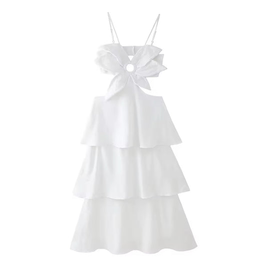 Vestido blanco flecos y for