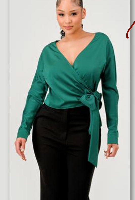 blusa manga larga de satin Verde