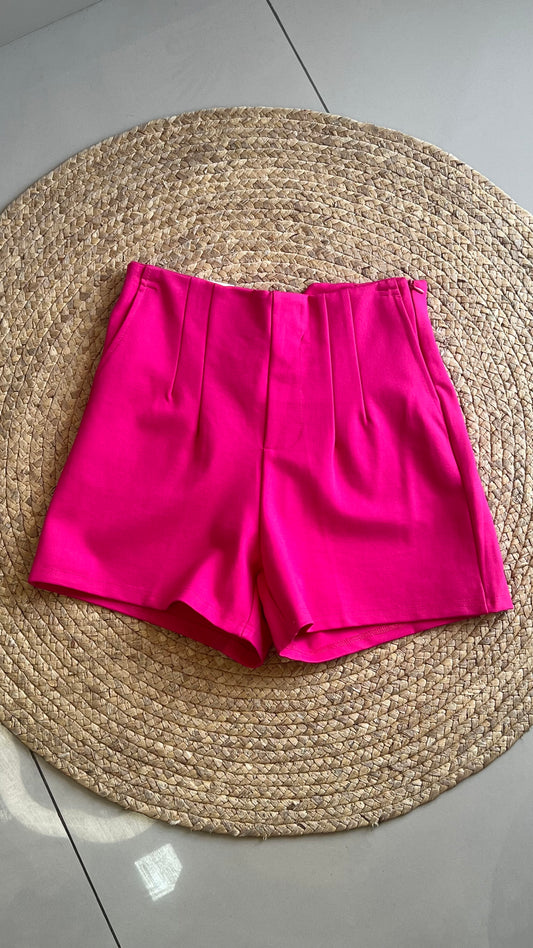 Short de pinza cintura alta fucsia