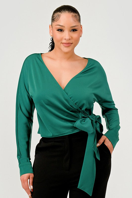 blusa manga larga de satin Verde