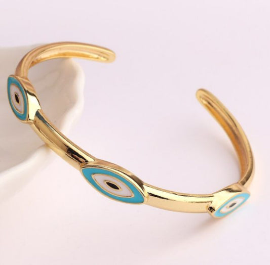 Pulsera ajustable de ojo turco laminado de Oro