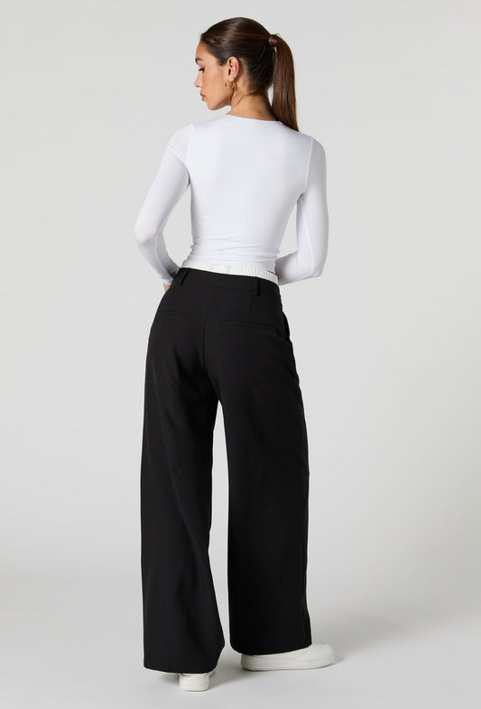 Pantalón de tela formar color negro cintura blanca