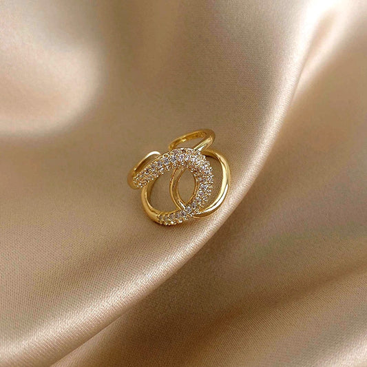 Anillo de oro de 14K con doble apertura para mujer, sortija ajustable