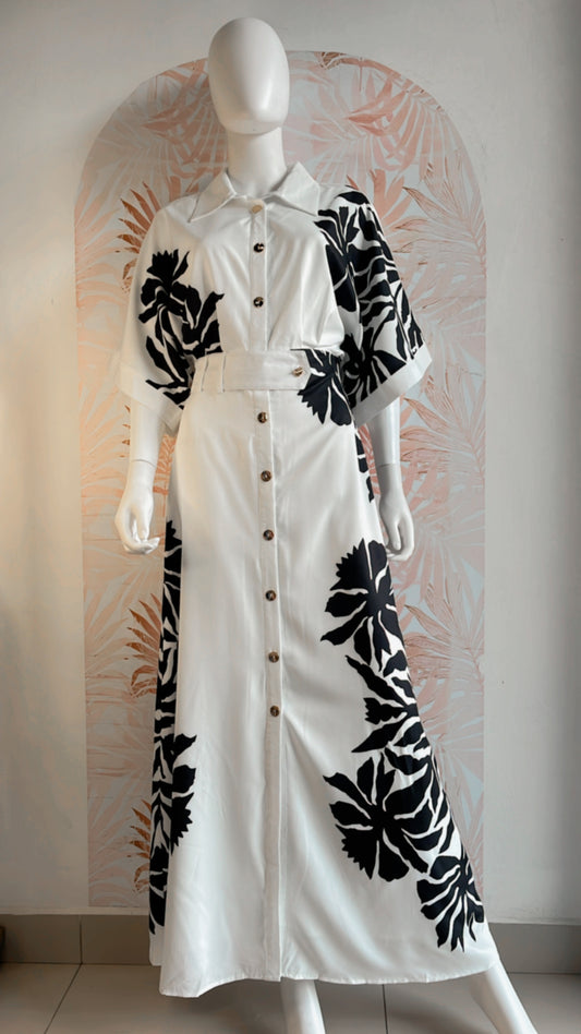 Vestido largo blanco con negro