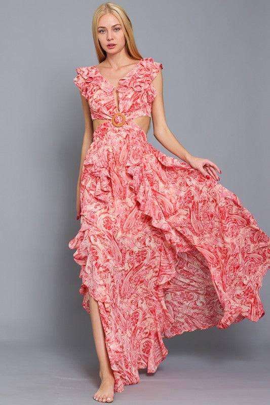 Vestido maxi floral rosado