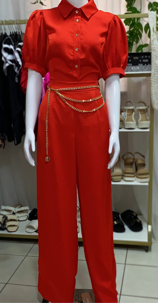 Conjunto de blusa y pantalón Rojo