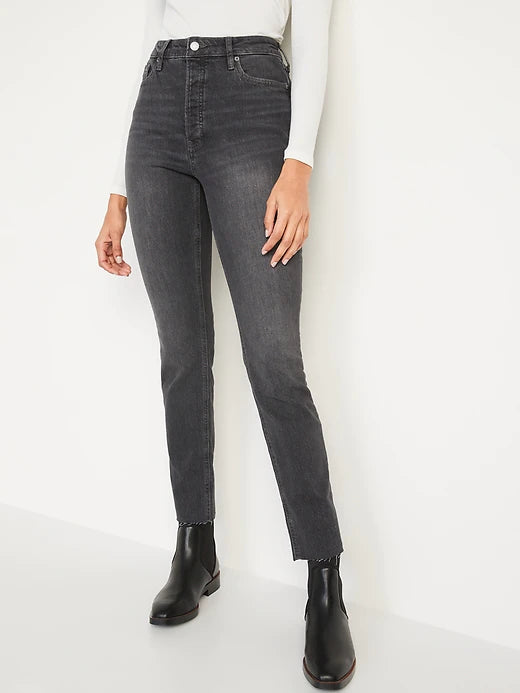 Extra High-Waisted Skinny Gray Cut-Off Jeans