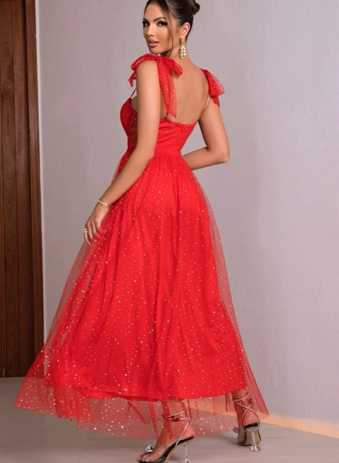 Vestido rojo con Corset y diamantitos