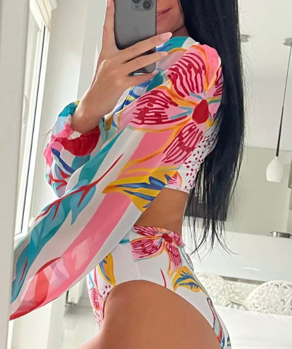 Traje de baño de una pieza mansa larga floral